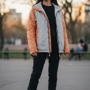 American Eagle Outfitters Women's Puffer Jacket - Gray and Orange